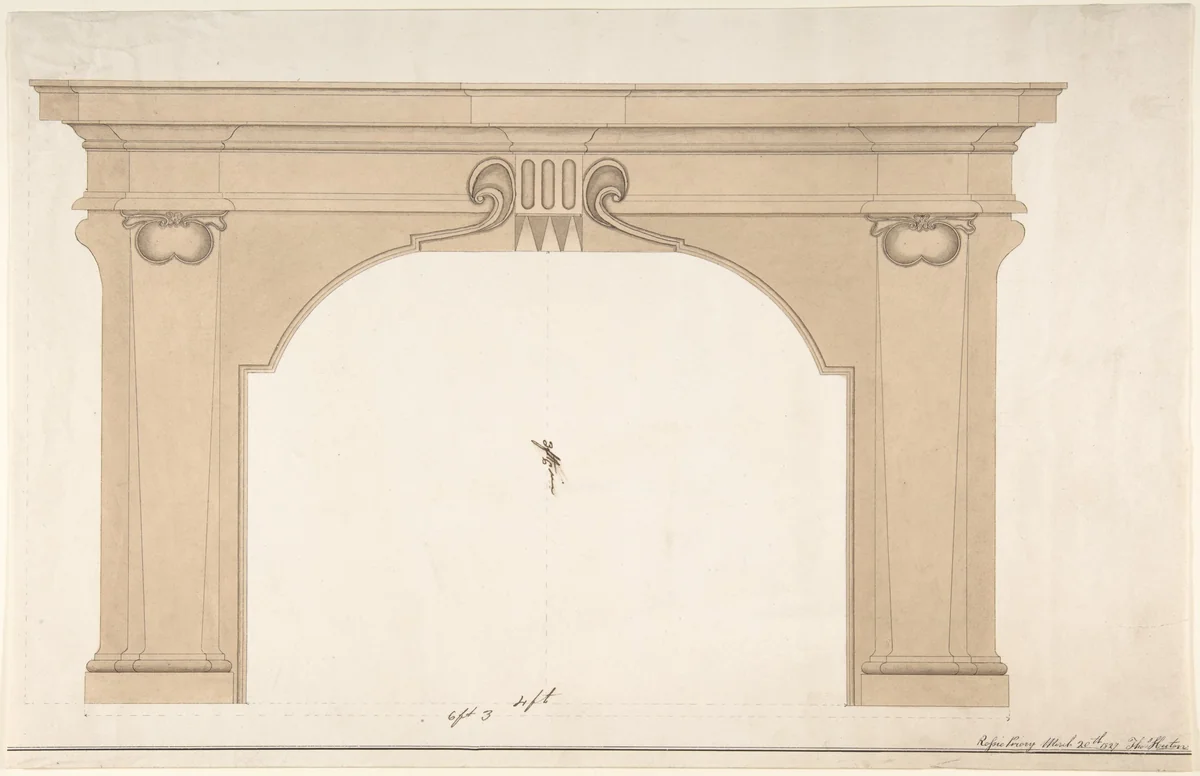 Design for a fireplace by Thomas Heiton, drawing, 1827