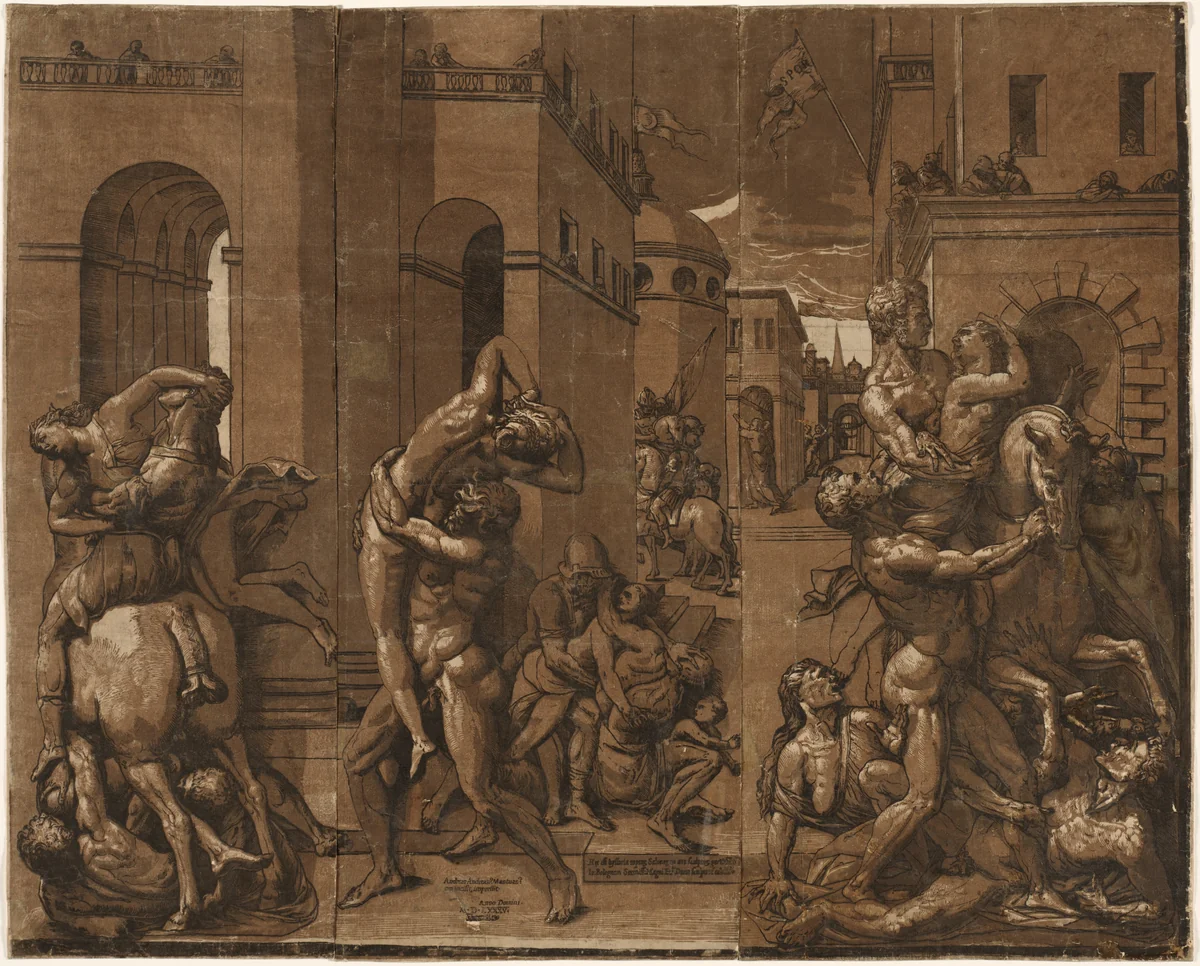 The Abduction of the Sabine Women by Andrea Andreani, print, 1585