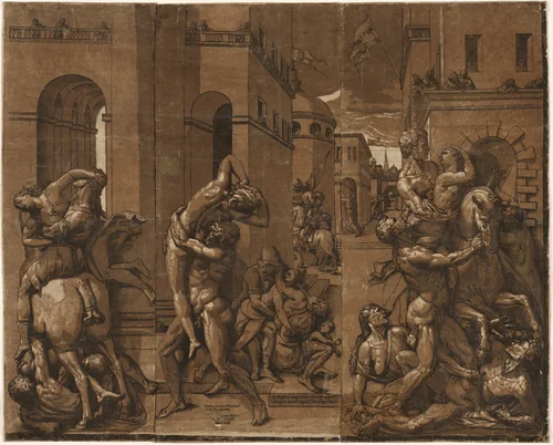 The Abduction of the Sabine Women by Andrea Andreani, print, 1585