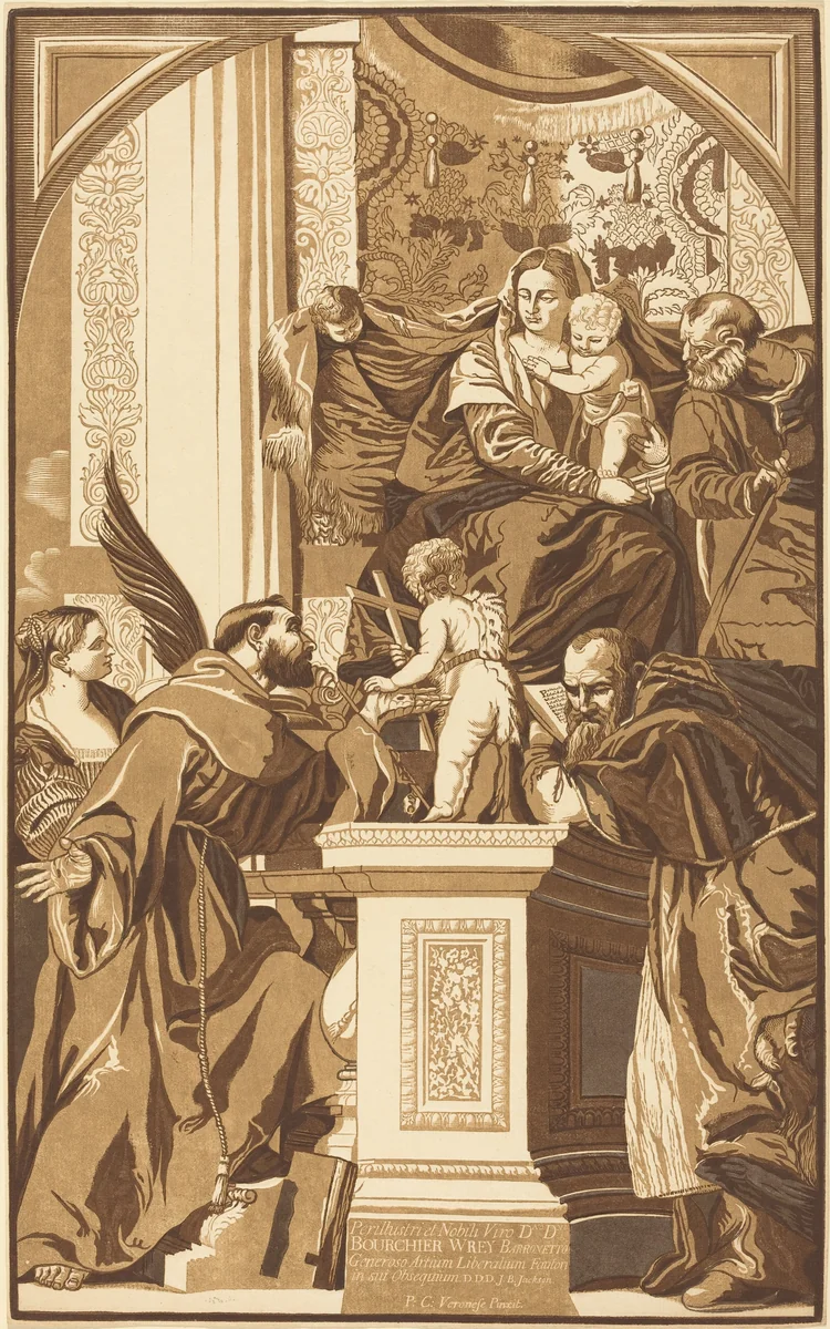 Holy Family and Four Saints by John Baptist Jackson, print, 1739