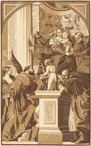 Holy Family and Four Saints by John Baptist Jackson, print, 1739