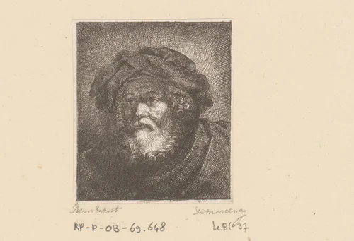 Portret van een oude man met baard en muts by Antoine de Marcenay de Ghuy, print, 1755
