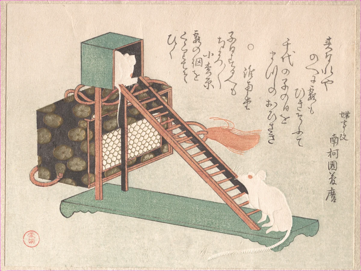 White Mice Playing by Kubo Shunman (窪俊満), print, 1816