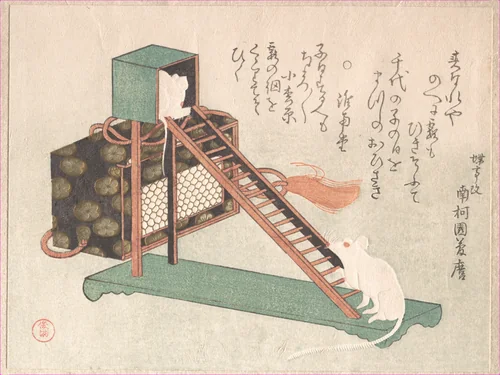 White Mice Playing by Kubo Shunman (窪俊満), print, 1816