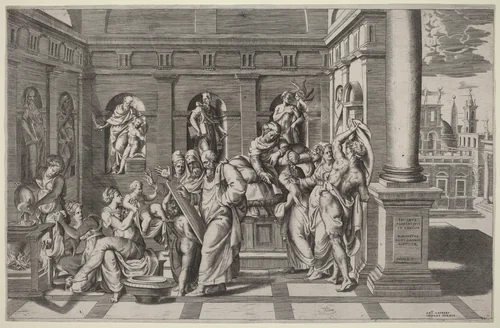 The Birth of Saint John the Baptist by Giulio Bonasone; Jacopino del Conte, print, 1498-1580