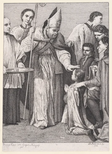 Confirmation, from "The Seven Sacraments" by Johann Anton Riedel, print, 1754