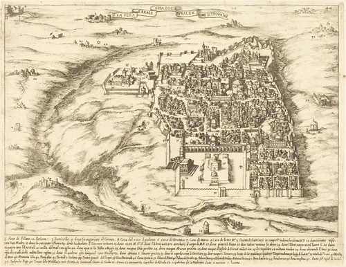 Aerial View of the City of Jerusalem by Jacques Callot, print, 1619