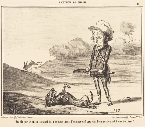 On dit que le chien est ami de l'homme... by Honoré Daumier, print, 1855