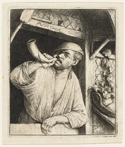 The Baker Sounding His Horn by Adriaen van Ostade, print, 1643-1653