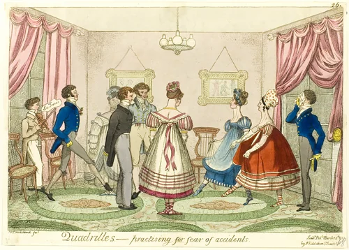 Quadrilles - Practising for Fear of Accidents by Isaac Robert Cruikshank, print, 1817