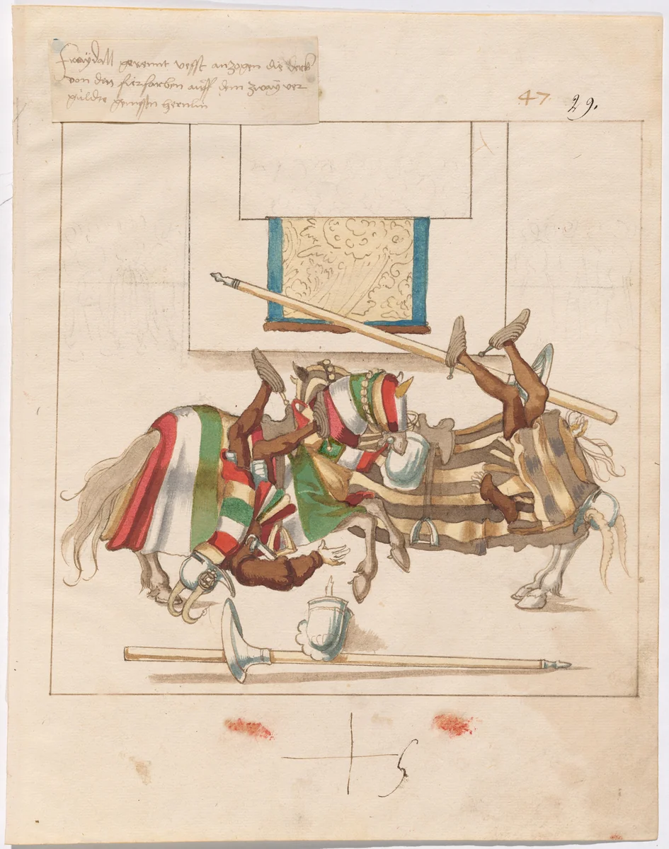 Mock Joust of War with Fixed Shields by German 16th Century, drawing, 1515