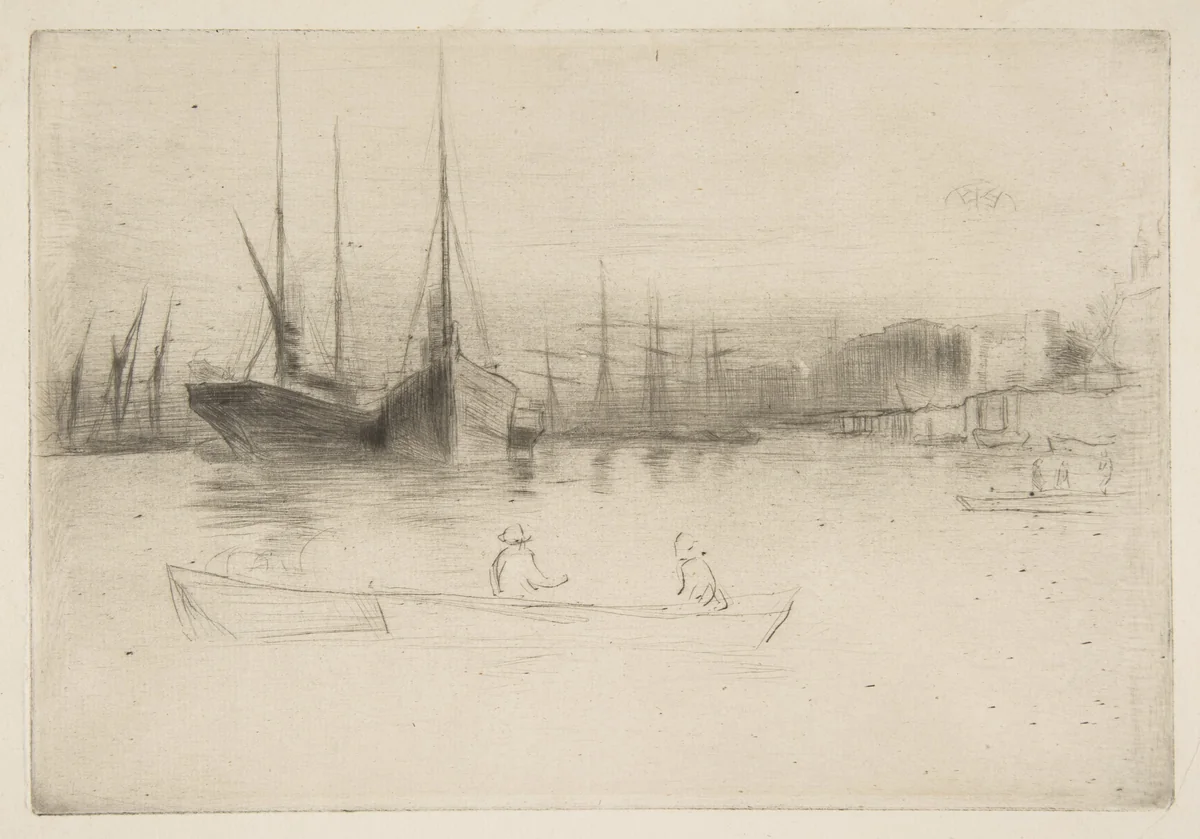 Steamboats off the Tower by James McNeill Whistler, print, 1875