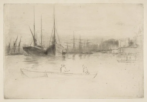 Steamboats off the Tower by James McNeill Whistler, print, 1875