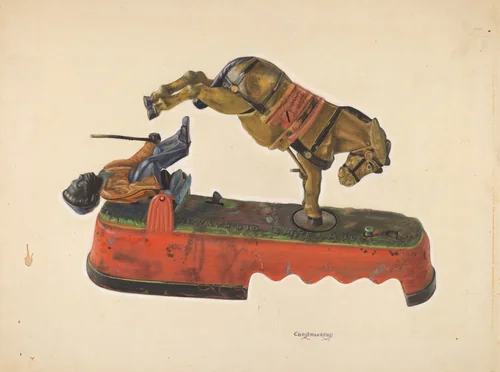 Toy Bank: Figure with Mule by Chris Makrenos, index of american design, 1937