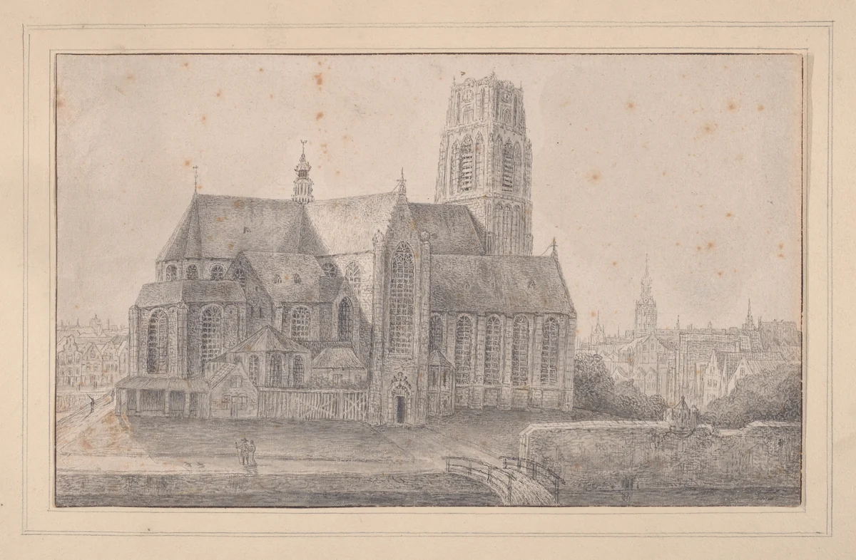View of the Laurenskerk, Rotterdam by Gerrit van Battem, drawing, 1700-1800