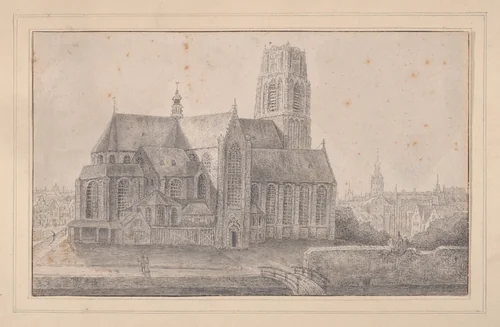 View of the Laurenskerk, Rotterdam by Gerrit van Battem, drawing, 1700-1800