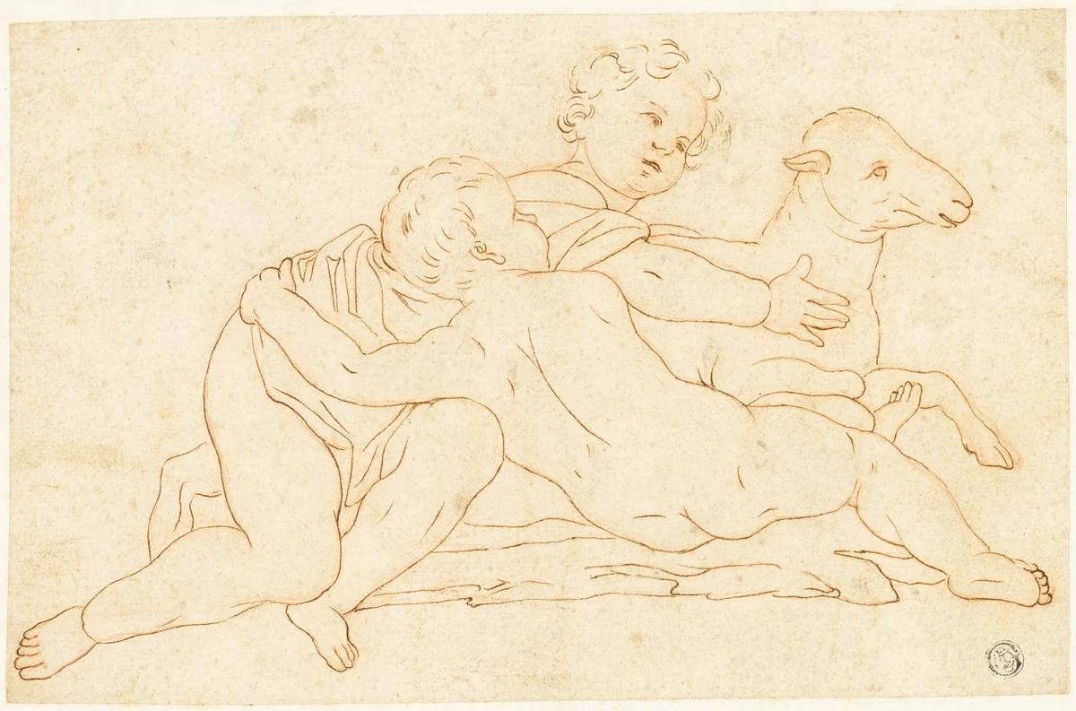 Two Putti with Lamb by Leonardo da Vinci, drawing, 1472-1799