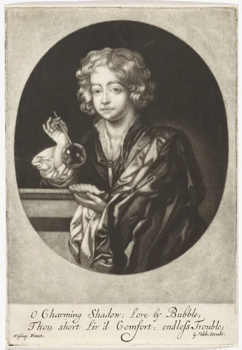 Bellenblazende jongen by anonymous, print, 1662-1726