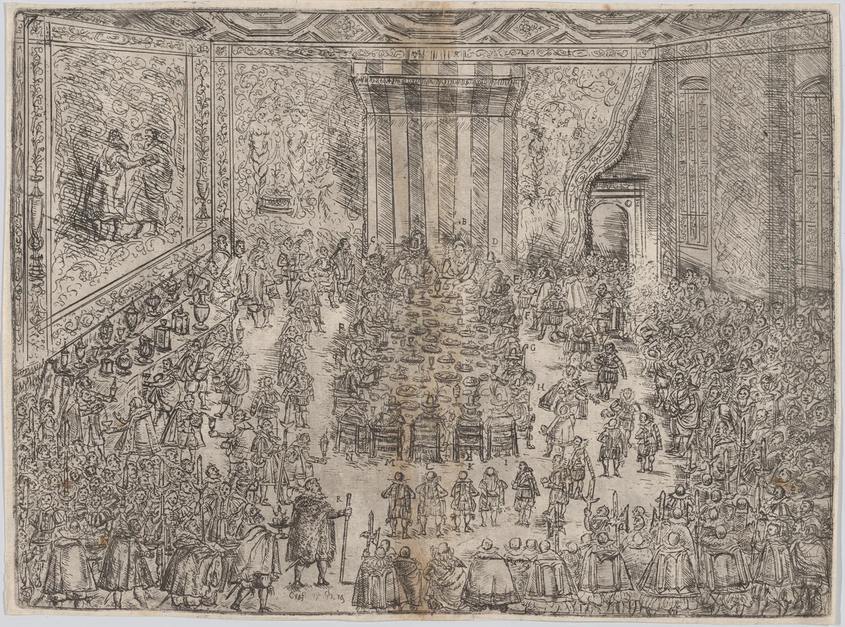 The Princely Meal (Die Fürstliche Mahlzeit), from a series depicting the wedding of Wolfgang Wilhelm, Duke of Pfalz-Neuberg, Pfalzgraf, and Magdalena, Duchess of Bavaria, in Munich, 1613 (Plate 7) by Wilhelm Peter Zimmermann, print, 1614