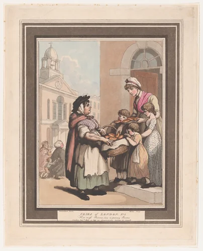 Cries of London, No. 8: Hot Cross Buns by Henri Merke, print, 1799