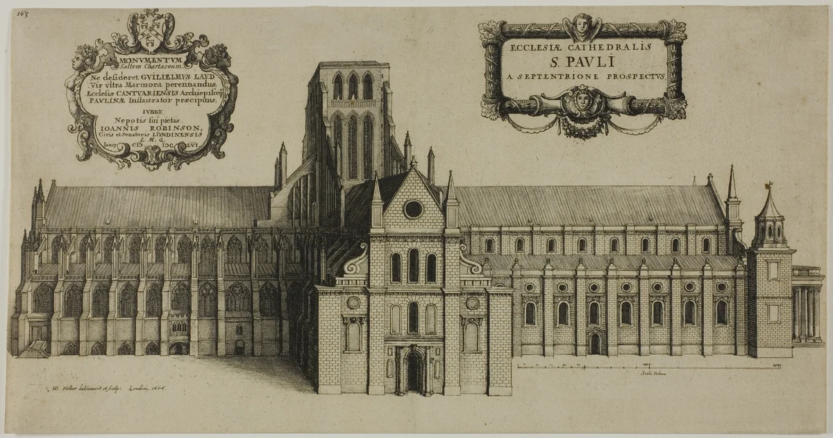 Old Saint Paul's Cathedral from the North by Wenceslaus Hollar, print, 1627-1677