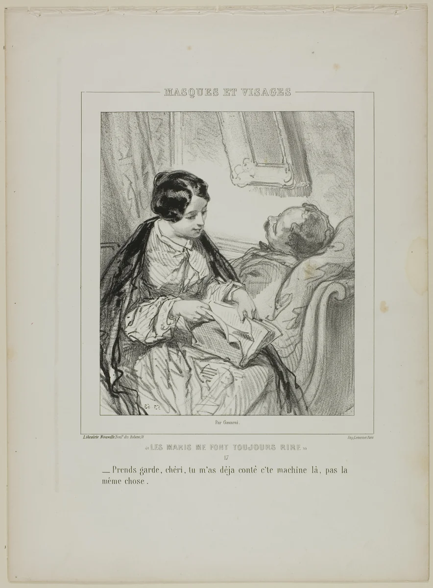 Les maris me font toujours rire: Prends garde, chéri.. by Paul Gavarni, print, 1853