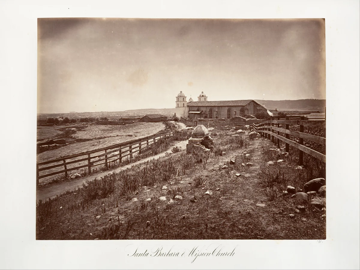 Santa Barbara and Mission Church by Carleton E. Watkins, photograph, 1876