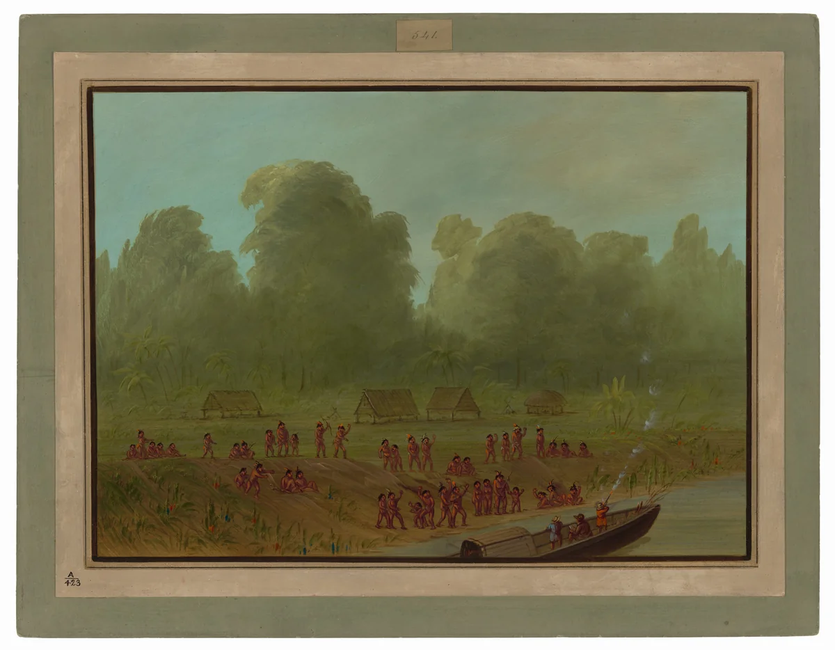 A Mayoruna Village by George Catlin, painting, 1854-1869