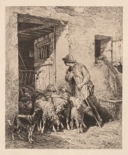 The Herd Exits by Charles-Émile Jacque, print, 1876