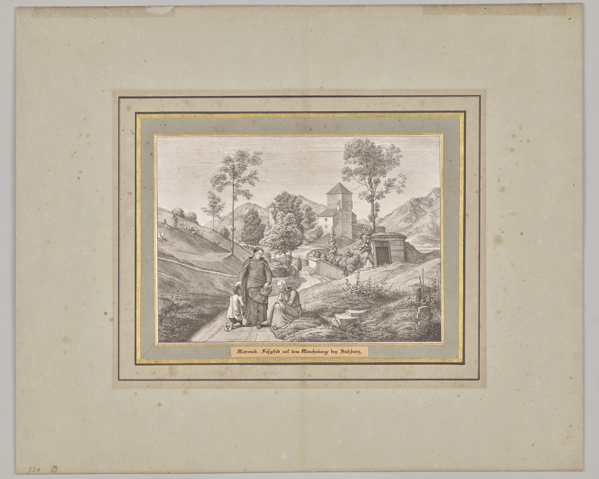 Wednesday. Footpath on the Mönchsberg near Salzburg by Ferdinand Olivier, print, 1818-1823