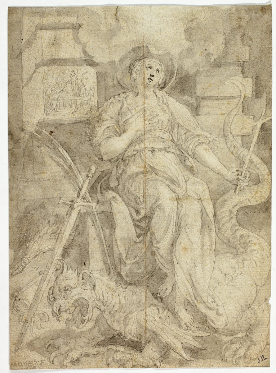 Study for Saint Margaret by Maerten de Vos, drawing, 1531-1603