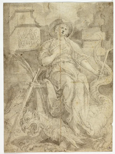 Study for Saint Margaret by Maerten de Vos, drawing, 1531-1603