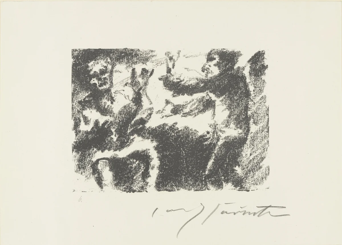 Heading for Act 4: Karl Moor and Kosinsky on Horseback by Count Moor's Castle (Kopfstück Zum 4. Akt: Karl Moor und Kosinsky zu Pferde vor der Burg des Grafen Moor) from The Robbers (Die Räuber) by Lovis Corinth, print, 1923