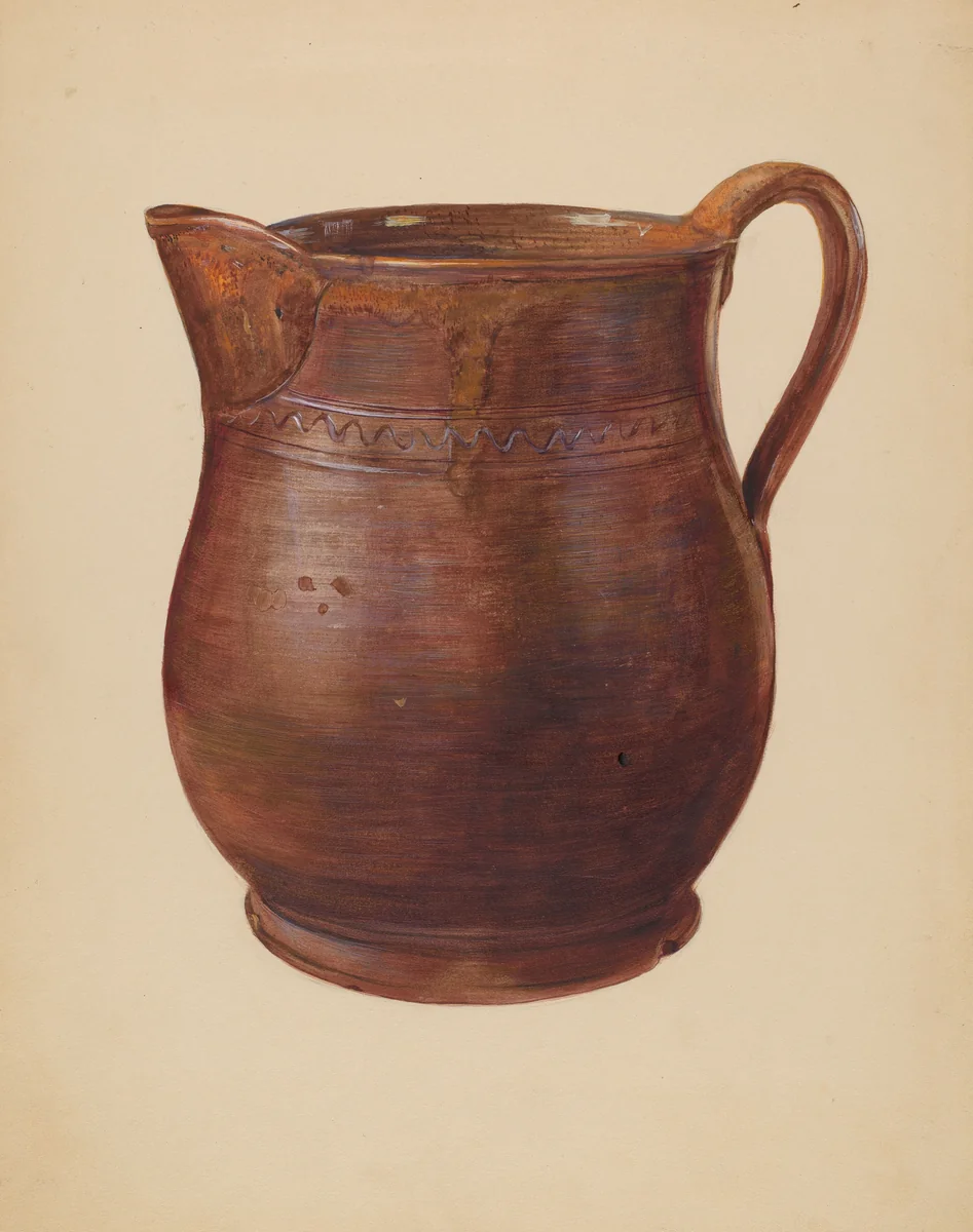 Earthenware Pitcher by Mina Lowry, index of american design, 1940