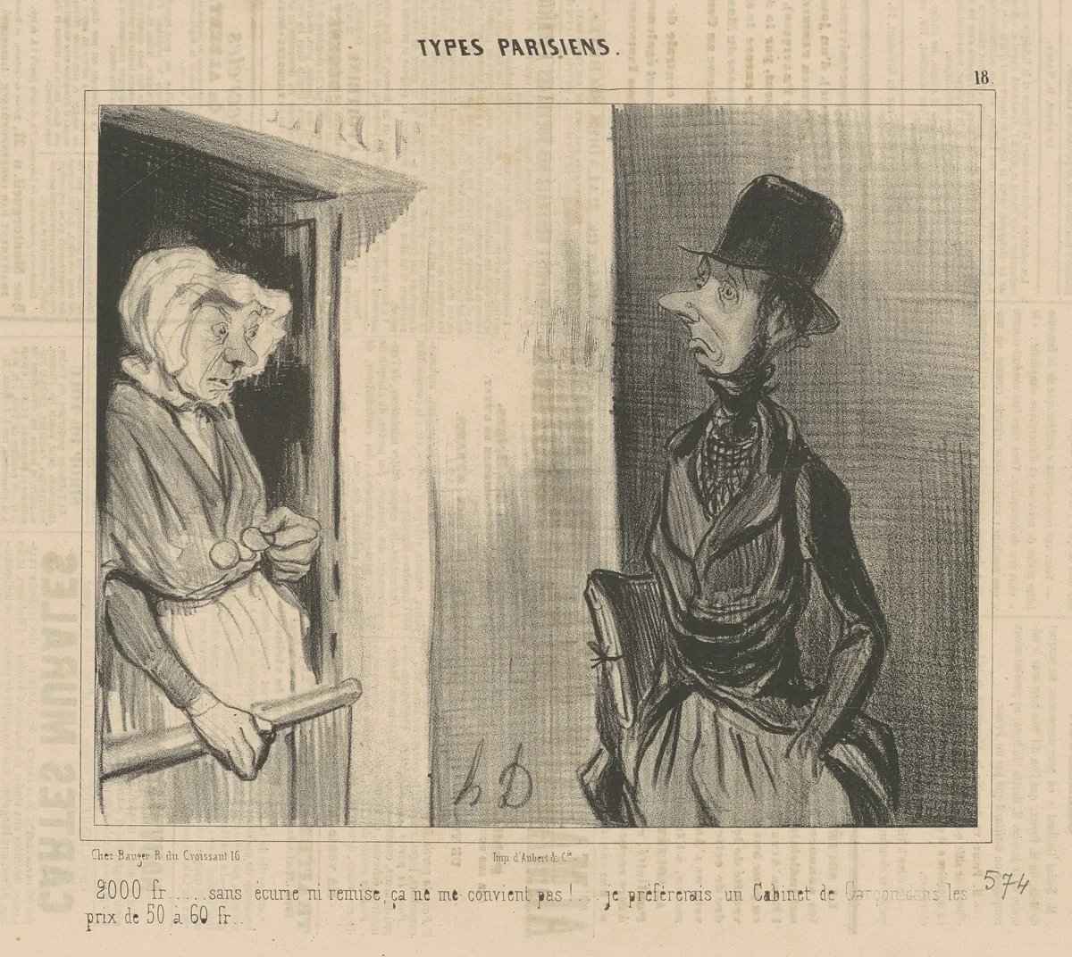 2.000 fr...sans écurie...ça ne me convient pas! by Honoré Daumier, print, 1840