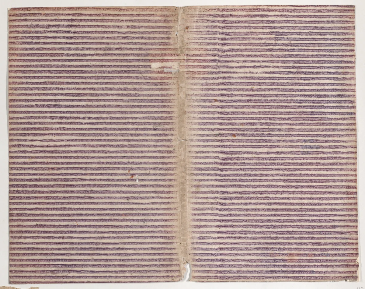 Book cover with overall purple stripe pattern by anonymous, print, 1800-1900