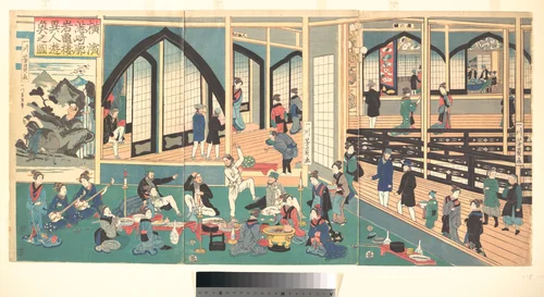 Foreigners Enjoying Themselves in the Gankirō by Utagawa Yoshikazu, print, 1851-1871