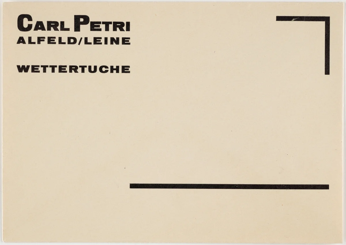 Carl Petrie, Alfeld/Leine, Wettertuche by Johannes Molzahn, design, 1925