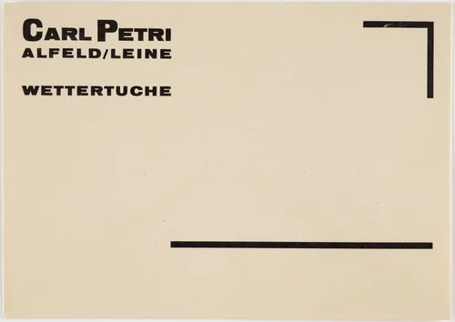 Carl Petrie, Alfeld/Leine, Wettertuche by Johannes Molzahn, design, 1925