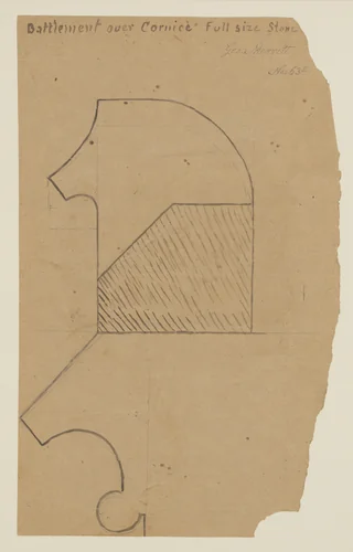 Mason's Template for the Battlement over a Cornice at Lyndhurst for George Merritt, Tarrytown, New York by Alexander Jackson Davis, drawing, 1859-1869