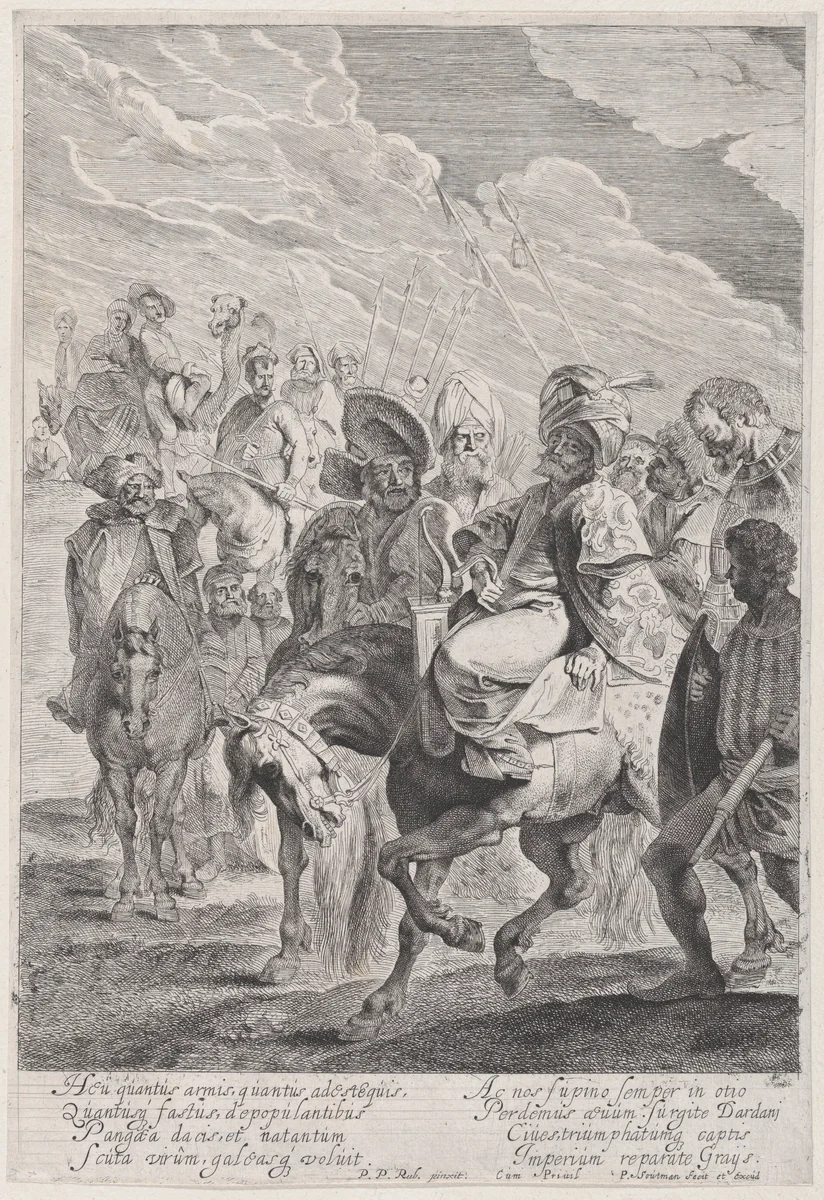A Turkish Prince on Horseback by Pieter Soutman, print, 1615-1630