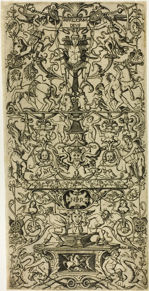 Ornament Panel with Mars, God of Battles by Nicoletto da Modena, print, 1502-1512