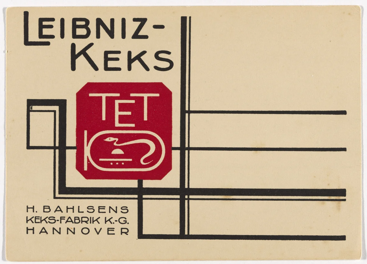 Postcard for Leibniz Cookies (Leibniz-Keks), Hermann Bahlsen’s Cookie factory (Keks-Fabrik ), Hannover by Kurt Schwitters, design, 1929
