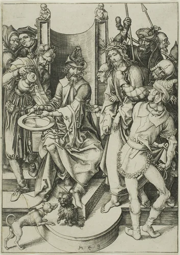 Christ before Pilate, from The Passion by Martin Schongauer, print, 1475-1485