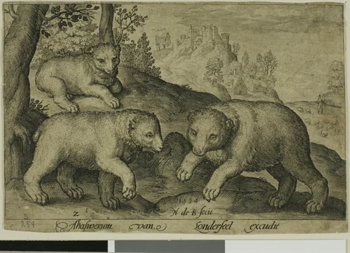 Three Bears, plate ten from Four-Legged Animals by Nicolaes de Bruyn, print, 1594