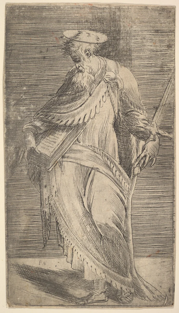 Saint Paul holding a sword and book, from "Christ and the Apostles" by Andrea Schiavone, print, 1543-1553