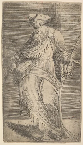 Saint Paul holding a sword and book, from "Christ and the Apostles" by Andrea Schiavone, print, 1543-1553