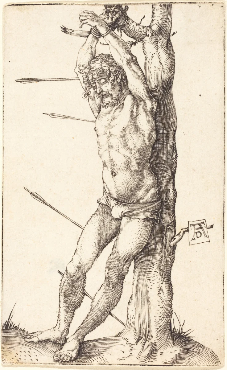 Saint Sebastian Bound to the Tree by Albrecht Dürer, print, 1500-1501