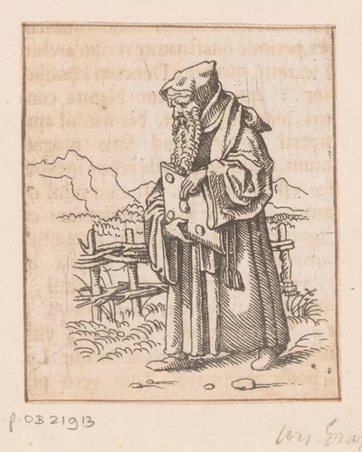 Filosoof draagt een zwaar boek by Caspar Merian, print, 1516