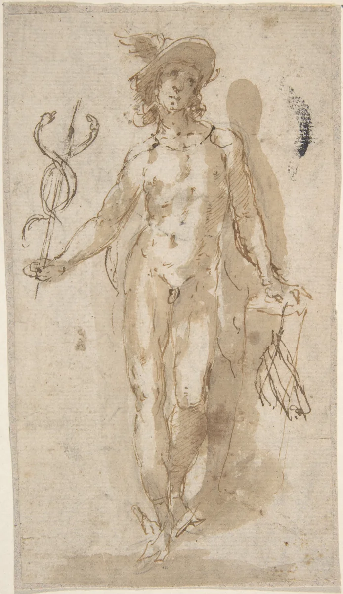 Standing Figure of Mercury by anonymous, drawing, 1600-1700
